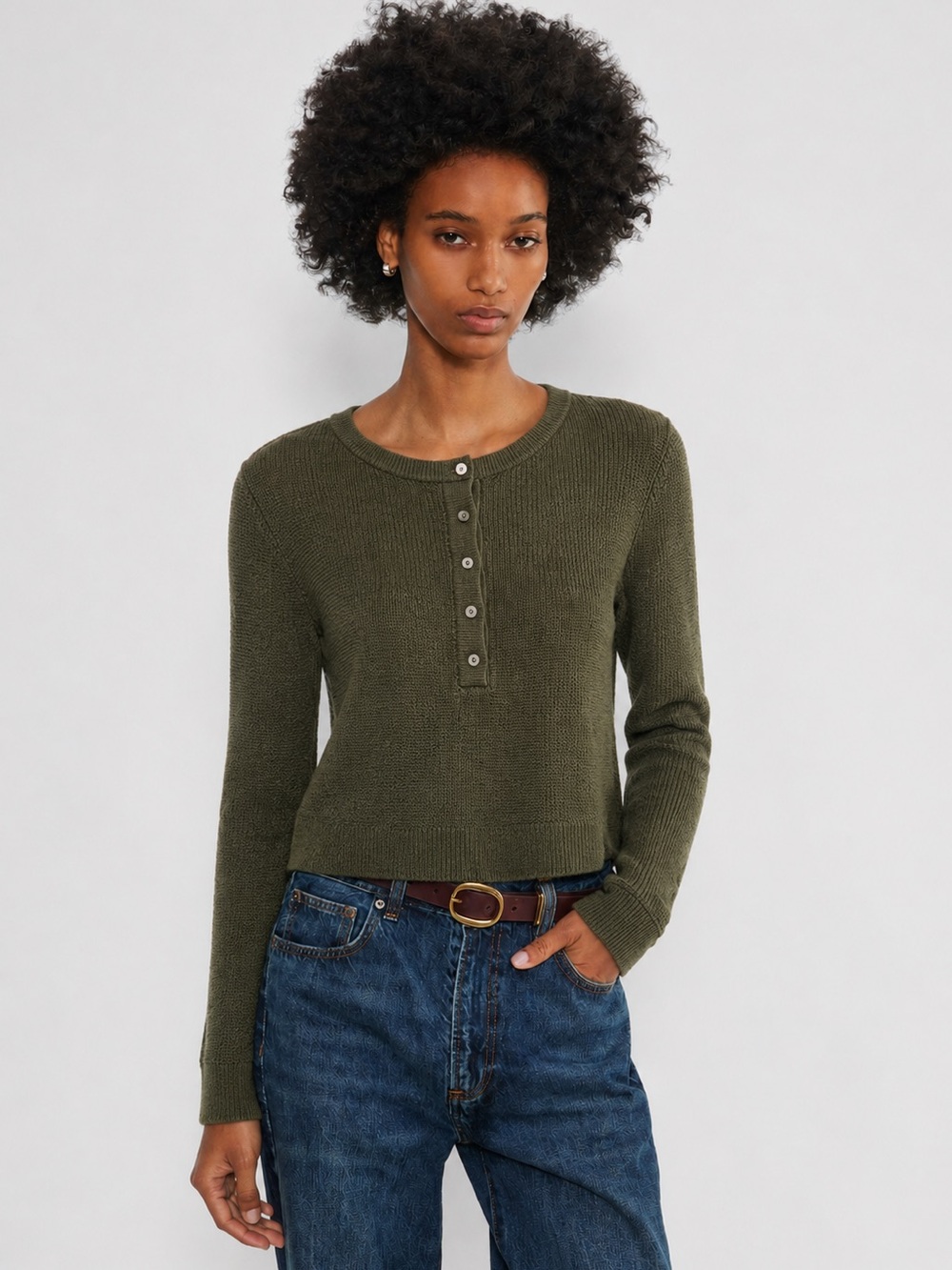 100% Merino Wool Rachel Zoe Henley Long-Sleeve Top